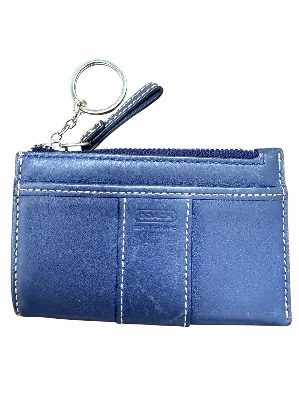 Vintage Y2K 2000’S COACH Navy Blue Leather Small Flat Card Case Keychain Wallet